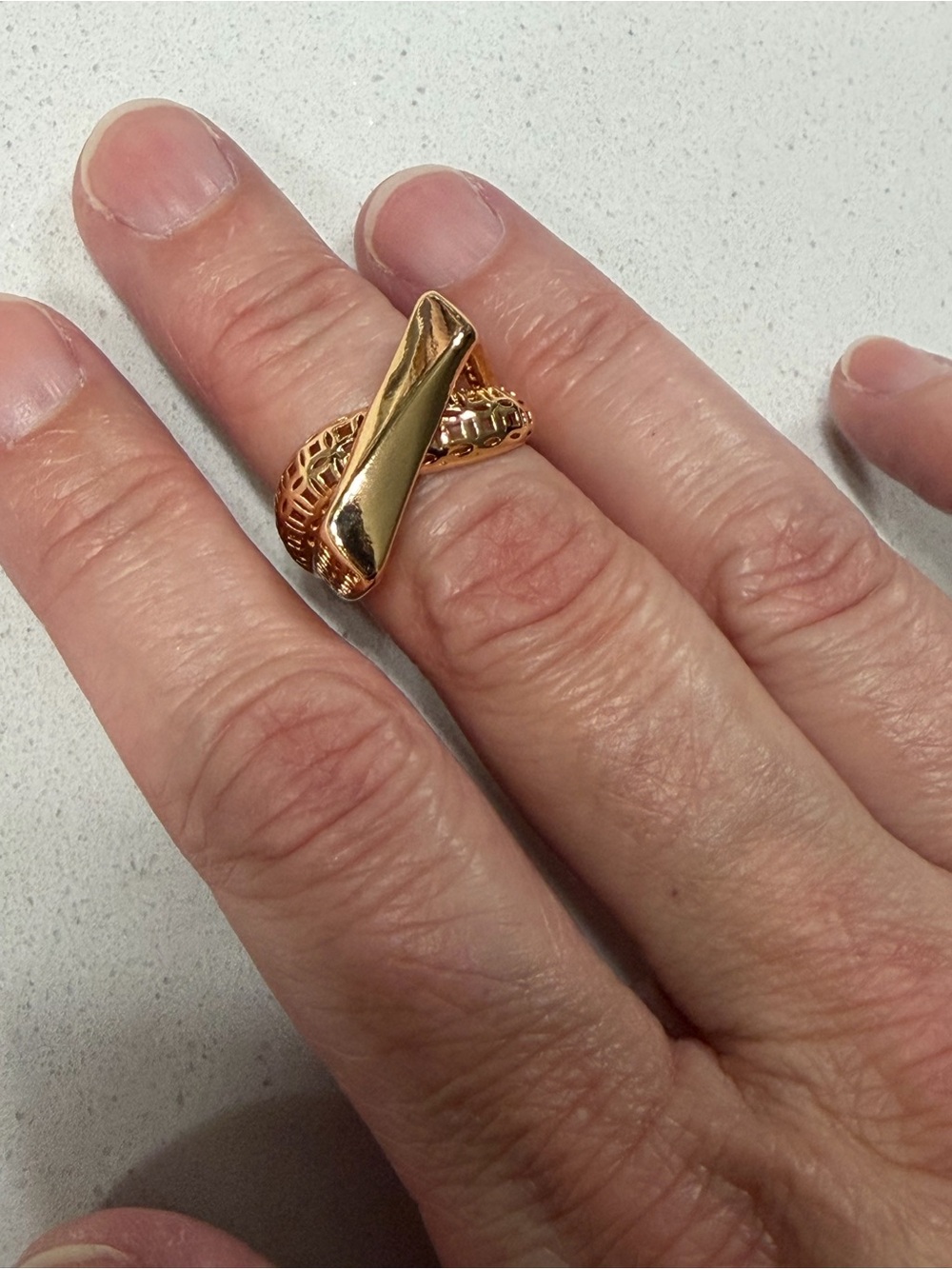Pretty Bird USA Rose Gold-Tone Textured Statement Adjustable Ring